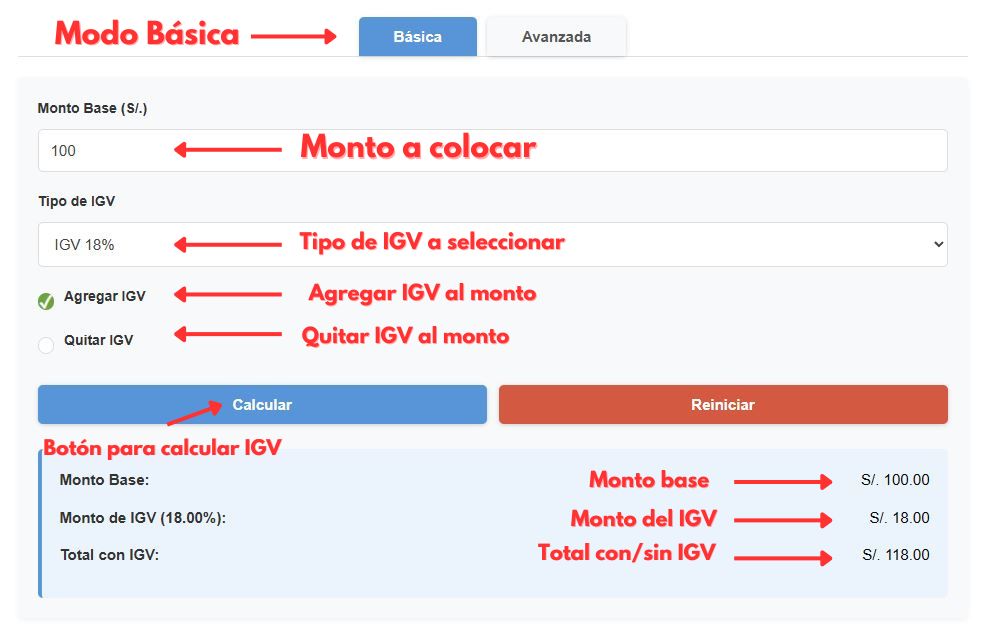 Calculadora IGV Modo Básica Calculadora IGV Modo Básica